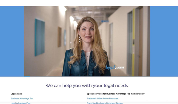 Legal Zoom用真人律師形象為自己的服務背書。